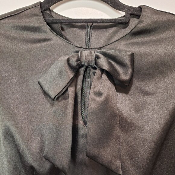 Black Voodoo Vixen Blouse with Peplum Hem and Bow - Picture 3 of 4